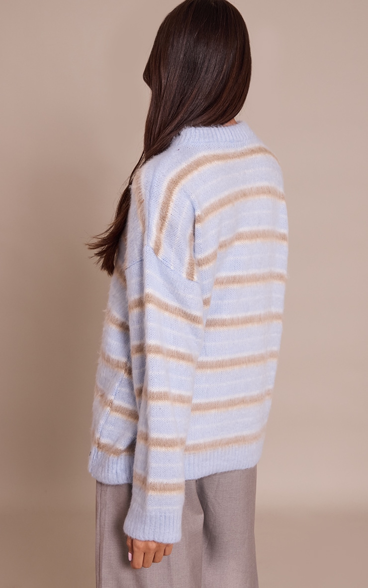 Brown Striped Brushed Knit Sweater image 2
