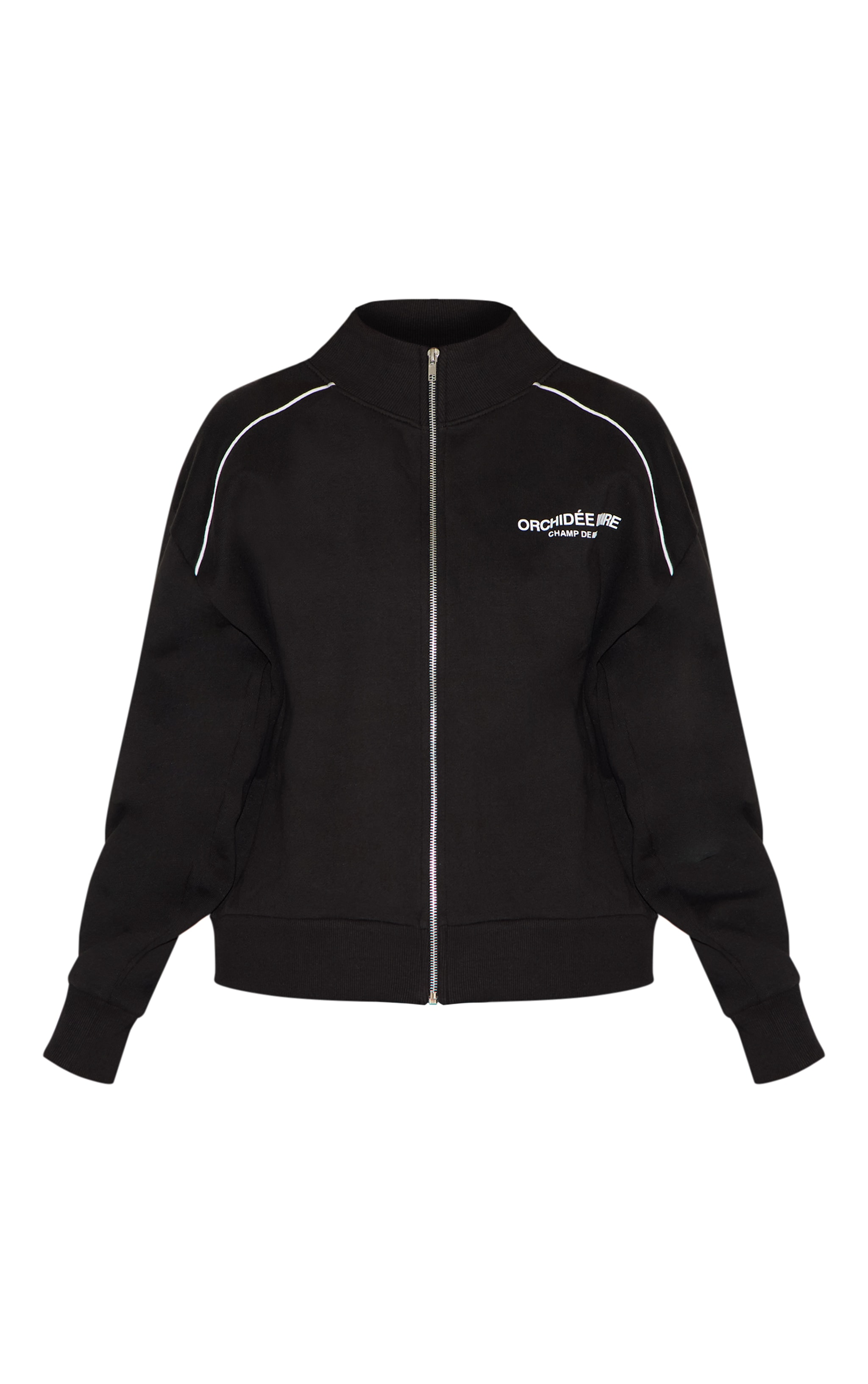 Sweat col montant deluxe noir brodé "New York" à lisérés contrastants et zip image 5