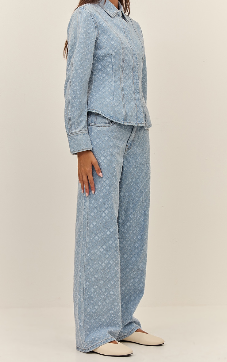Light Blue Boucle Denim High Waist Straight Leg Jeans image 2