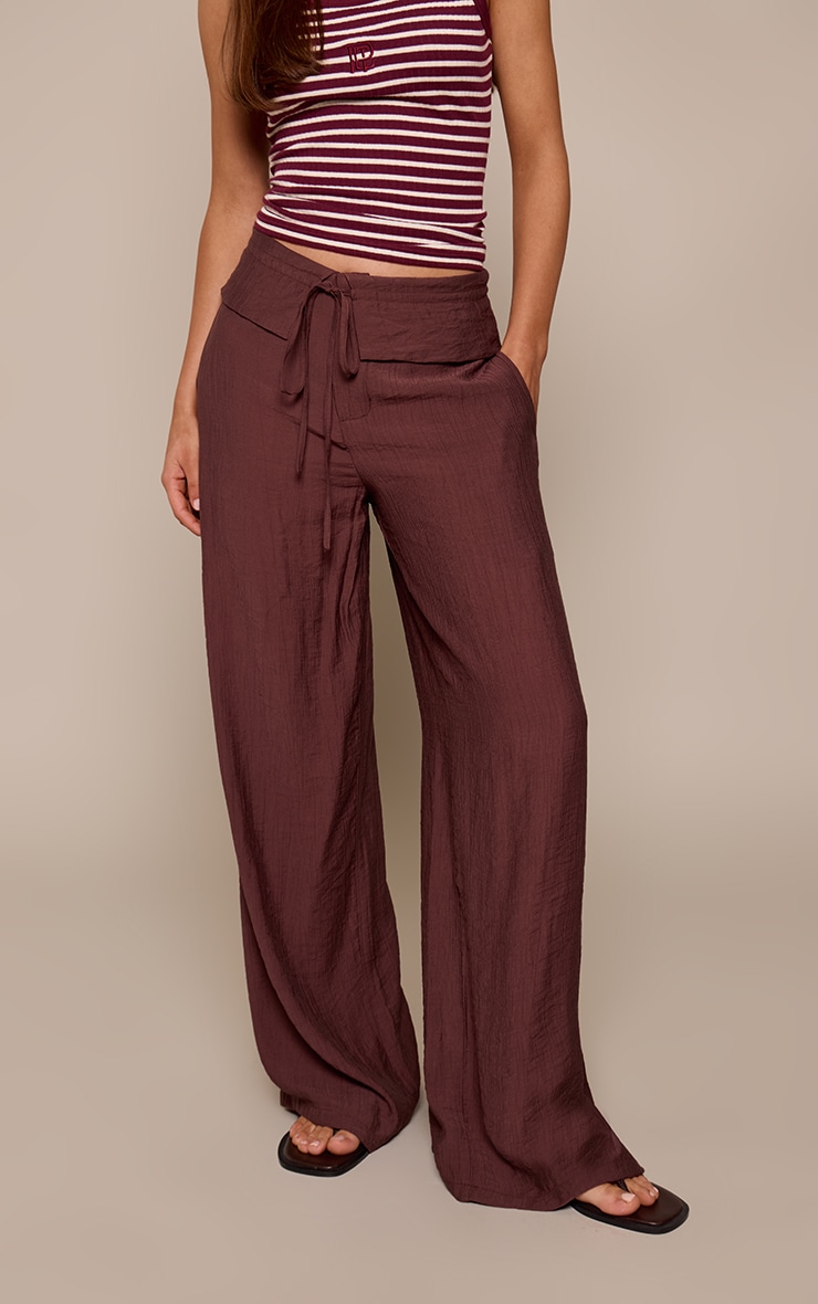 Chocolate Woven Folded Waist Straight Leg Pant image 2