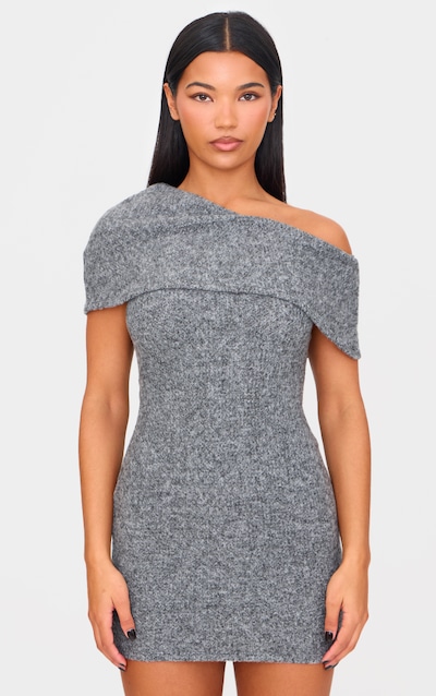 Robe moulante côtelée brossée gris anthracite asymétrique