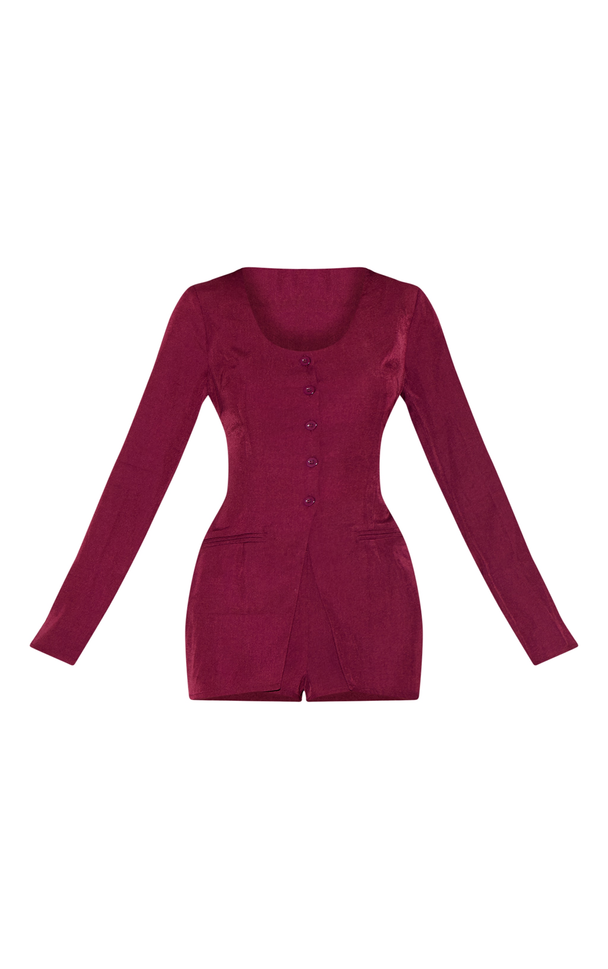 Burgundy Tailored Button Down Scoop Neck Romper image 5