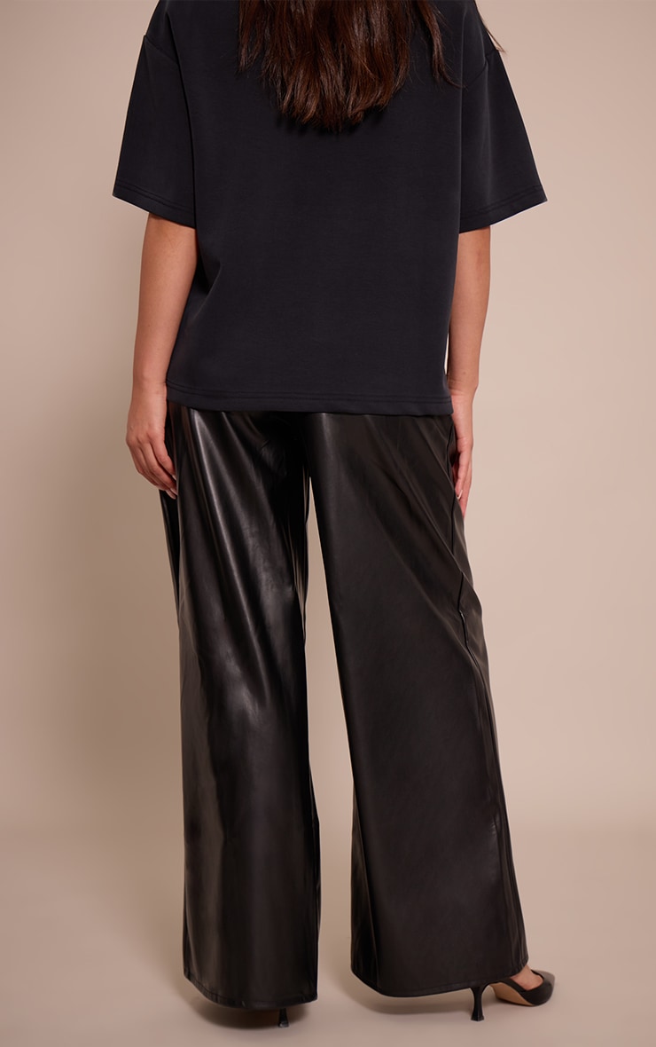 Black Pleated Faux Leather Pants image 3