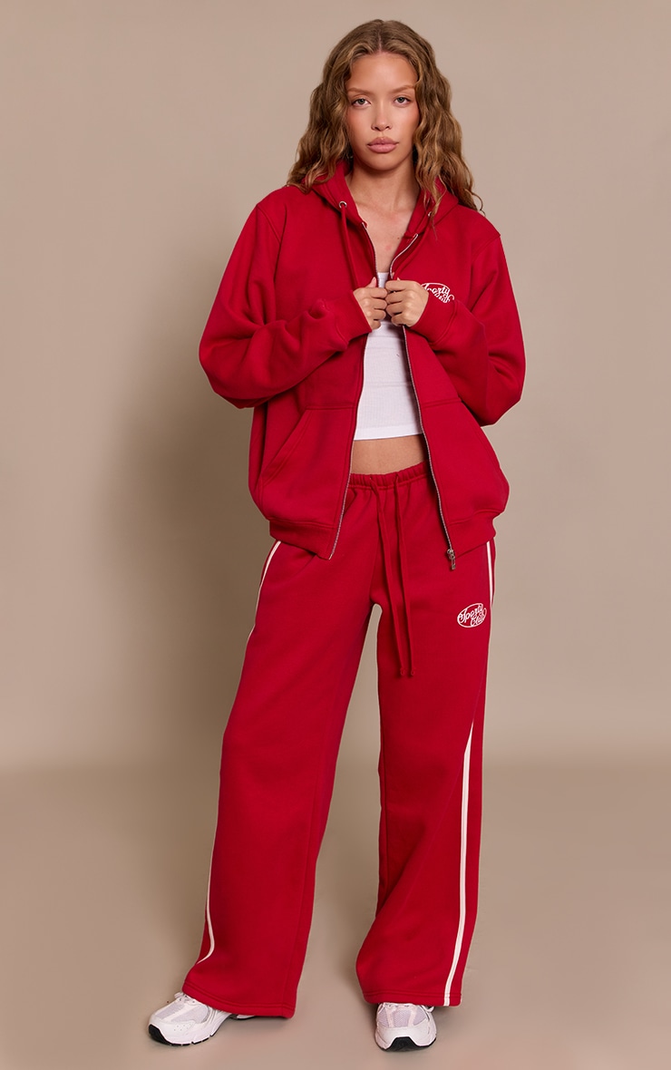 Red Sports Club Print Wide Leg Sweatpants image 1