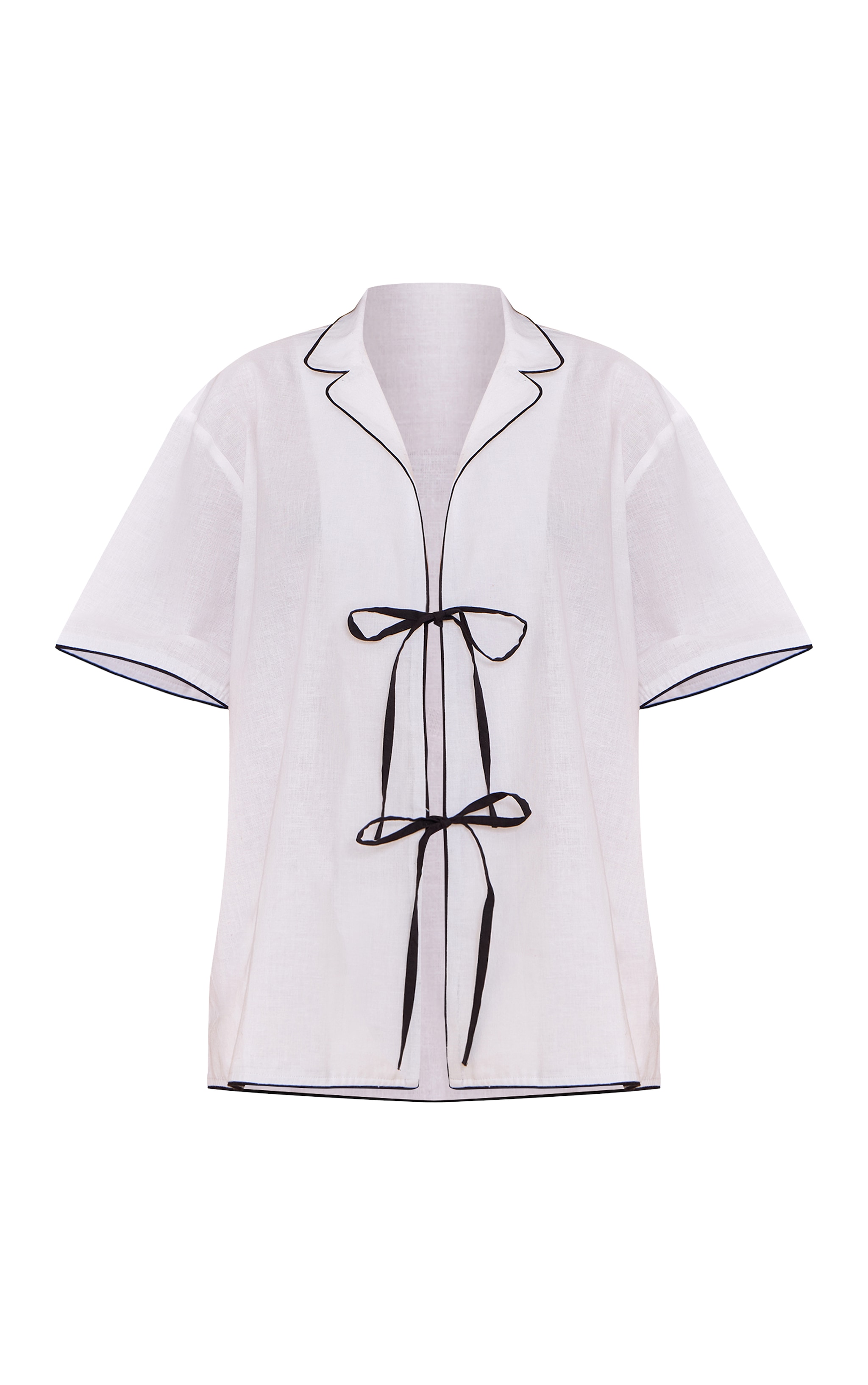 Cream Linen Look Contrast Oversized Tie Shirt image 5