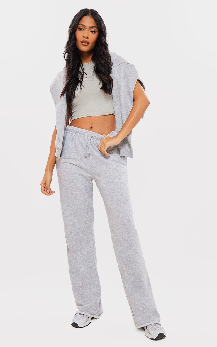 Tall Grey Marl Basic Raw Hem Track Pants image 1