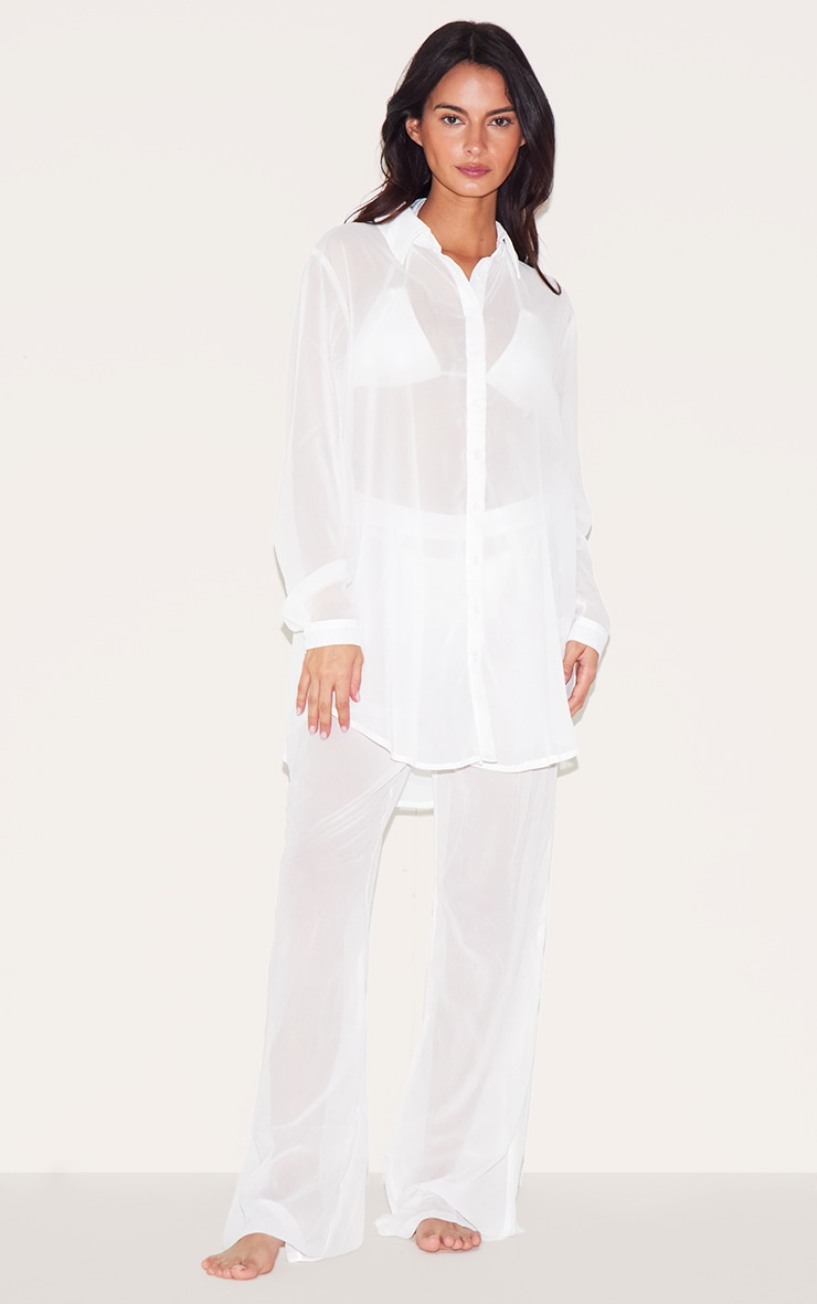 Chemise de plage en mousseline de soie blanche à ourlet tombant image 3