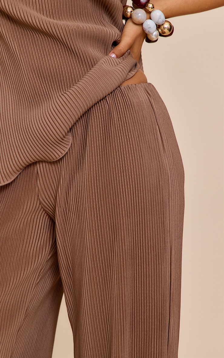 Petite Taupe Plisse Frill Edge Wide Leg Pants image 4