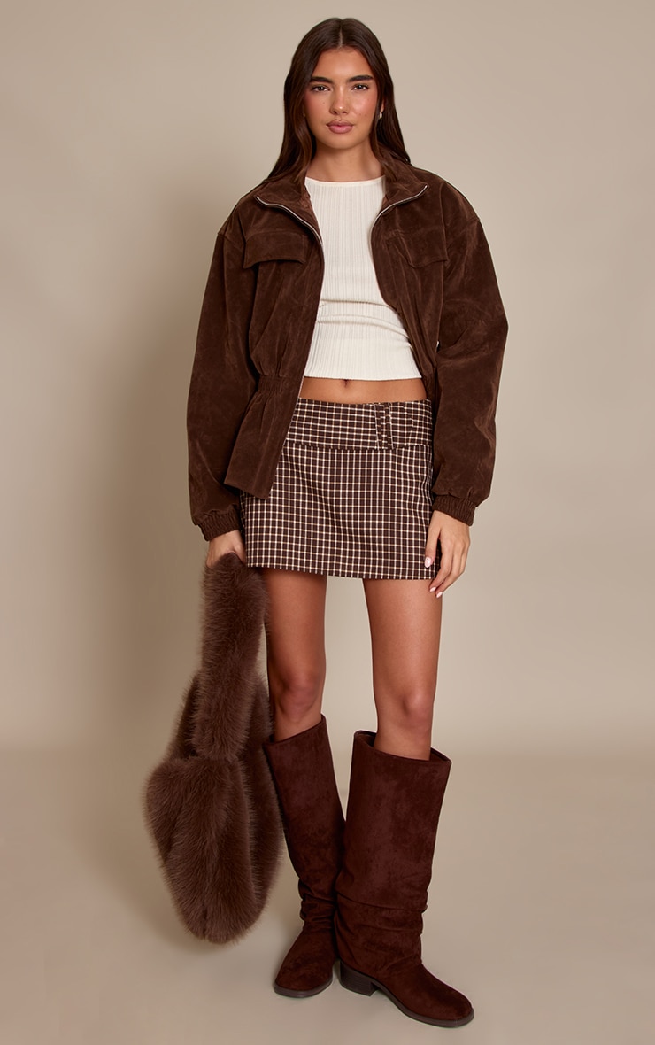 Brown Check Woven Belt Skort