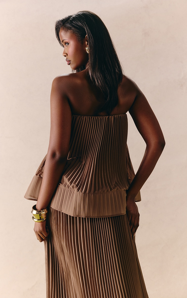 Taupe Chiffon Plisse Structured Bandeau Top image 2
