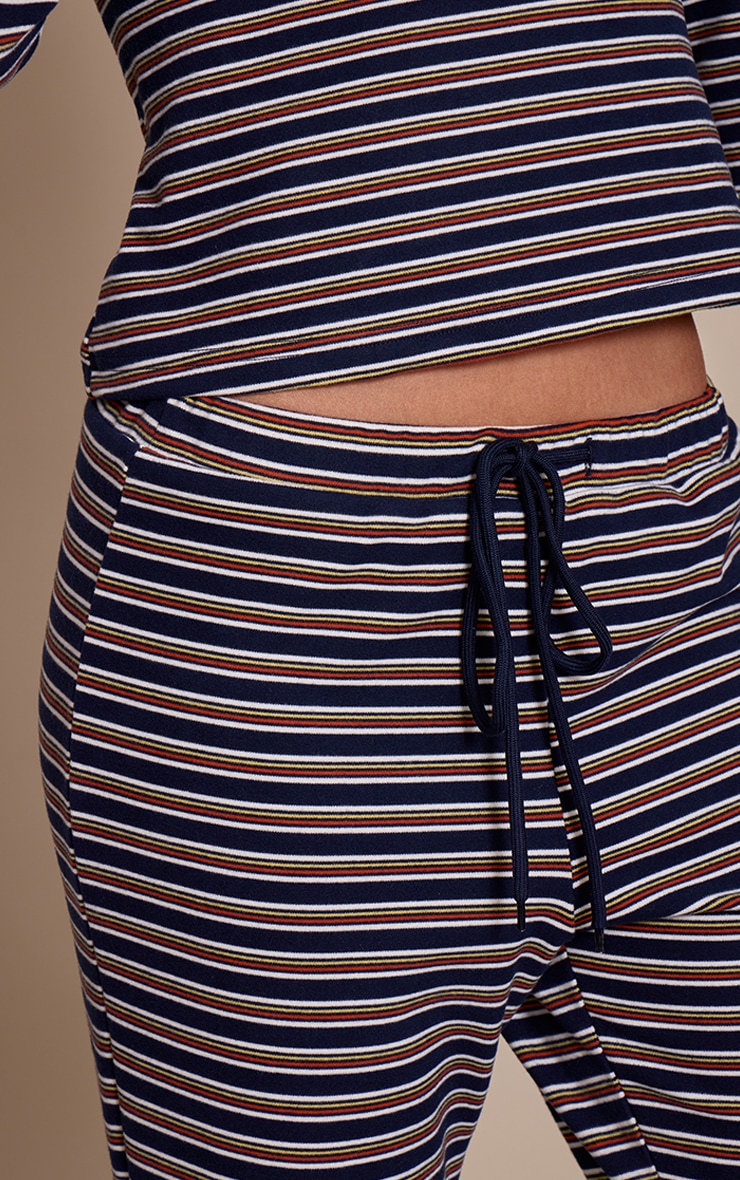 Navy Soft Fleece Striped Skinny Flare Pant image 4