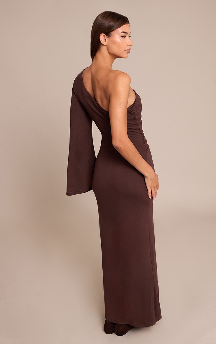 Chocolate Jersey One Shoulder Ruched Detail Maxi Dress image 2