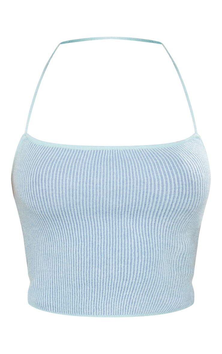 Cornflower Blue Two Tone Knit Halterneck Top PrettyLittleThing