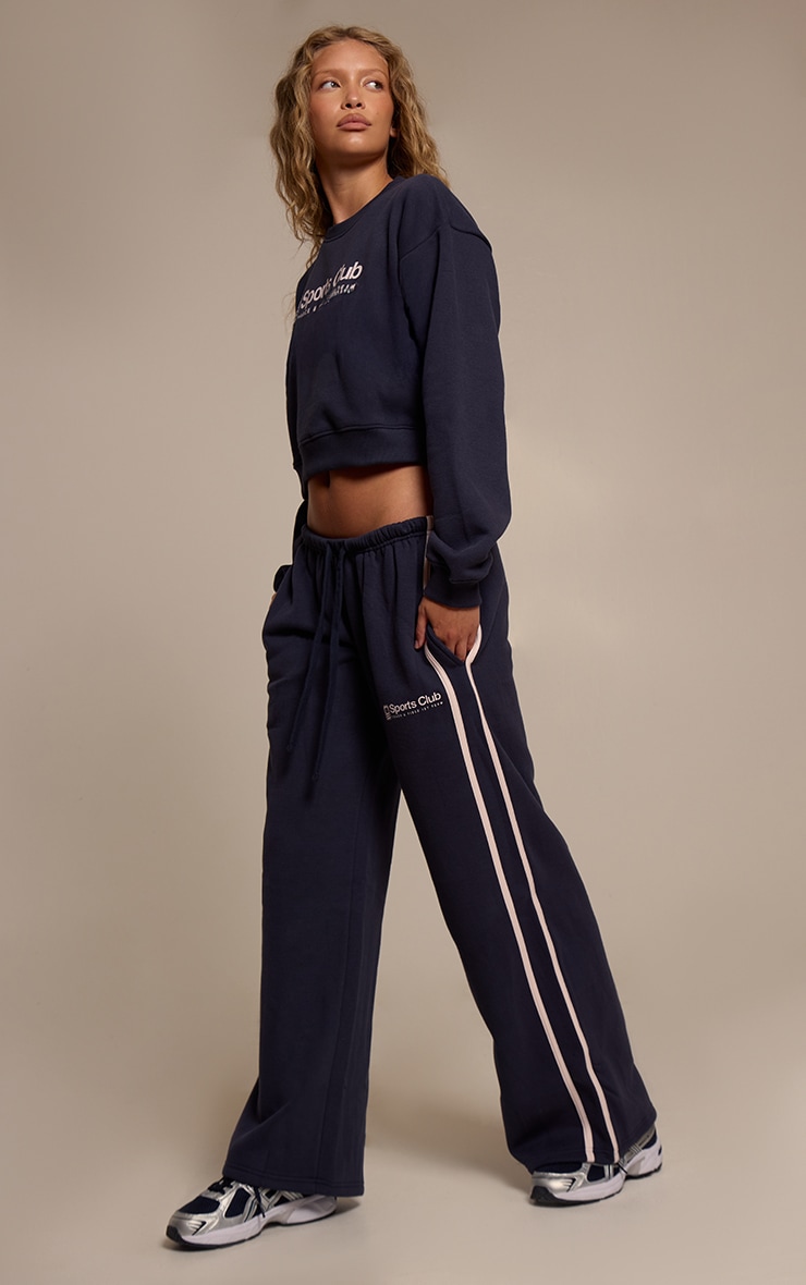 Navy Sports Club Print Cropped Sweatshirt image 3