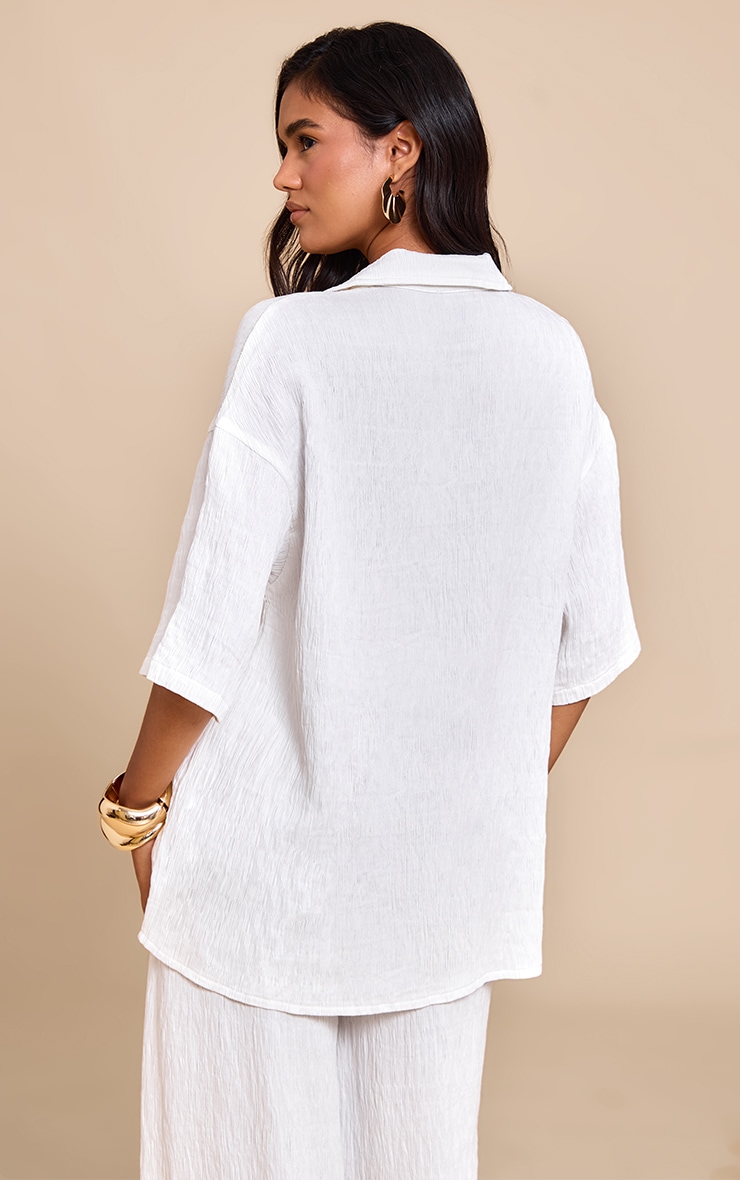 Chemise oversize tissée texturée blanche à manches courtes image 2