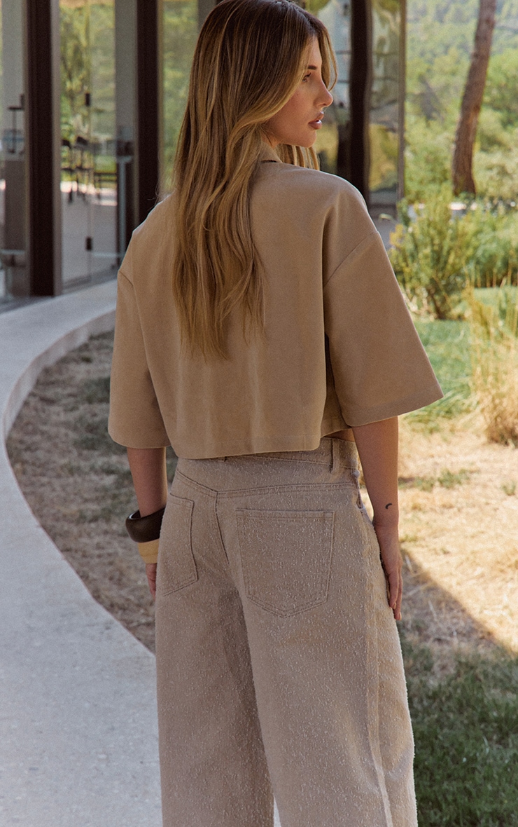 Sand Faux Suede Oversized Cropped Shirt image 2
