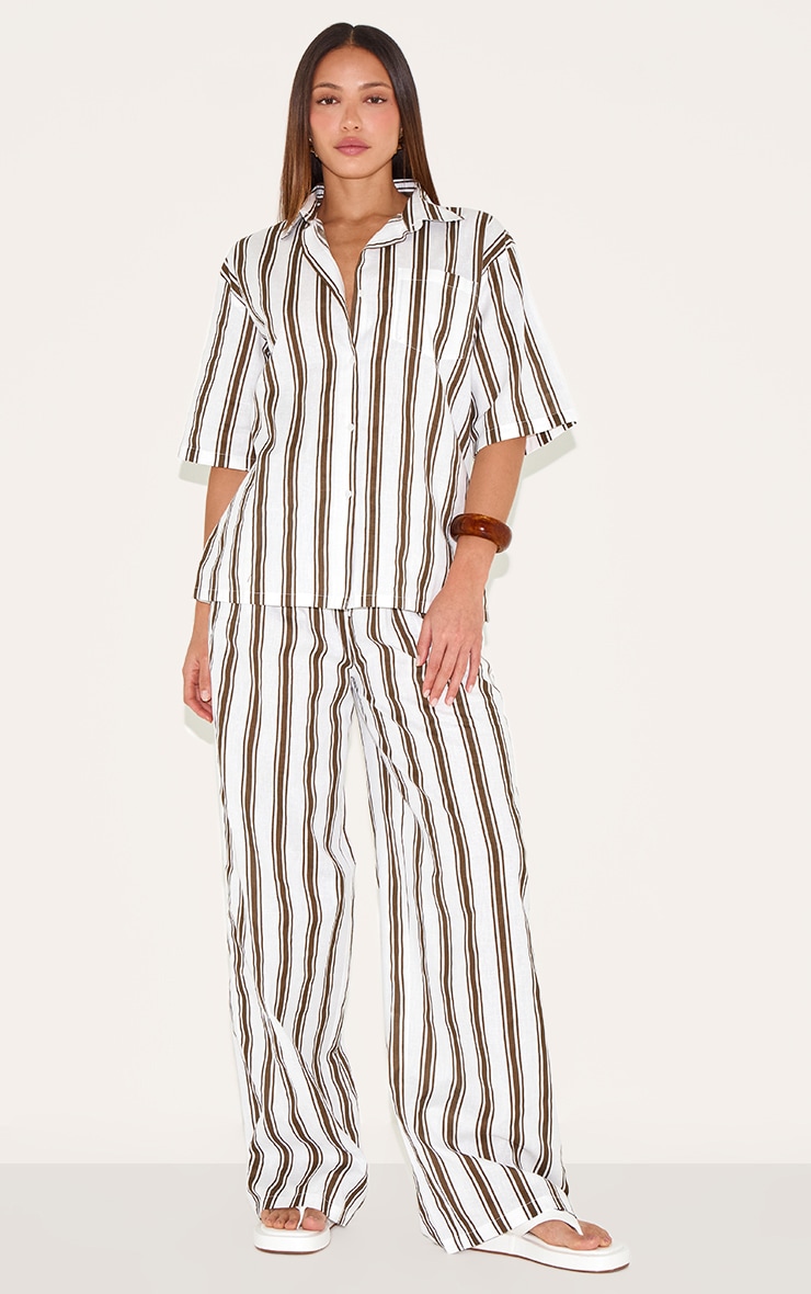 Tall Chemise oversize en effet lin beige à rayures image 3