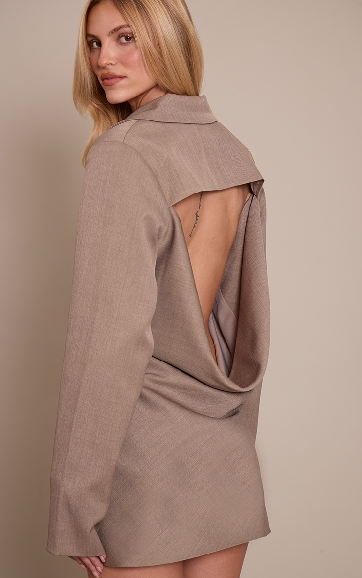 Grey Woven Cowl Open Back Blazer Dress