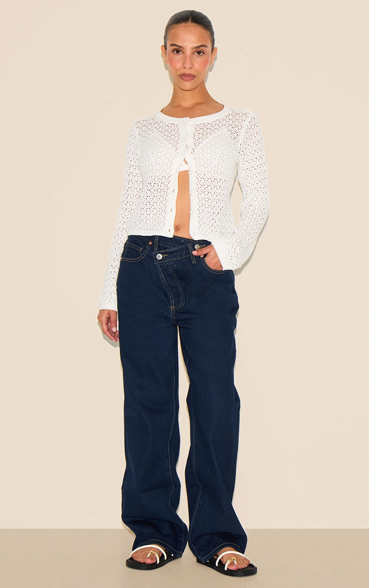 Petite Cream Knitted Crochet Button Through Long Top image 3