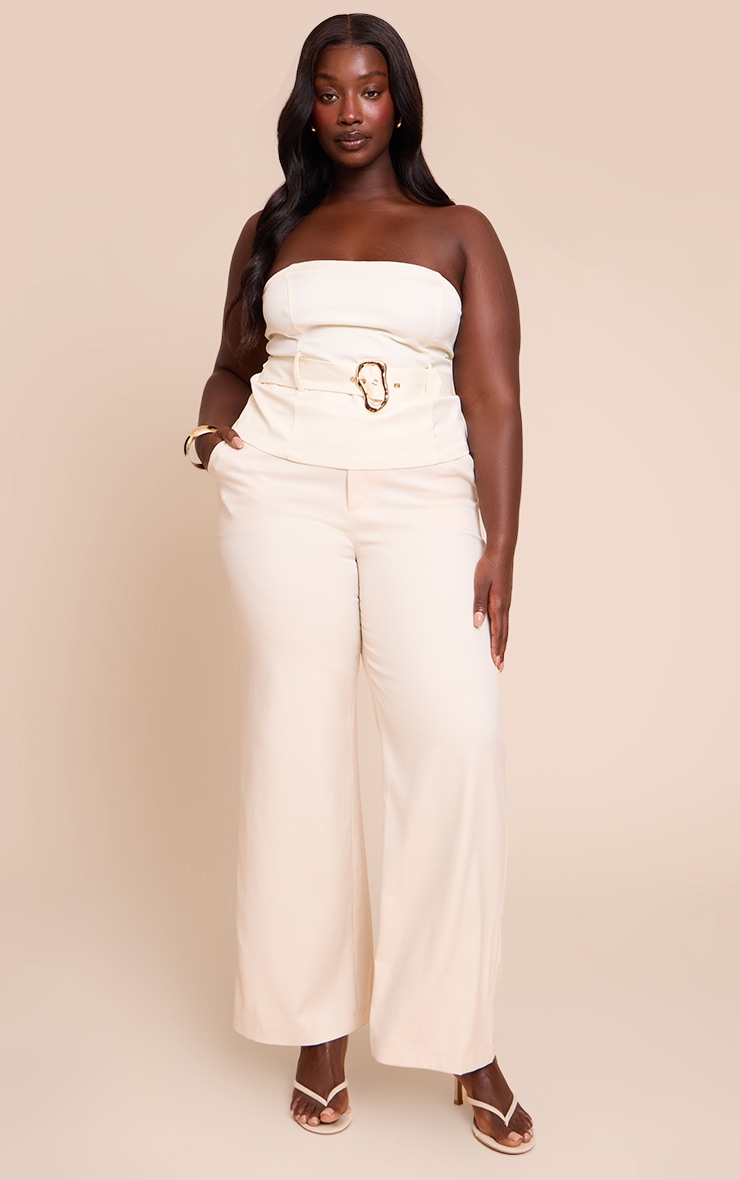 Plus Cream Woven Belted Trim Detail Bandeau Top image 3