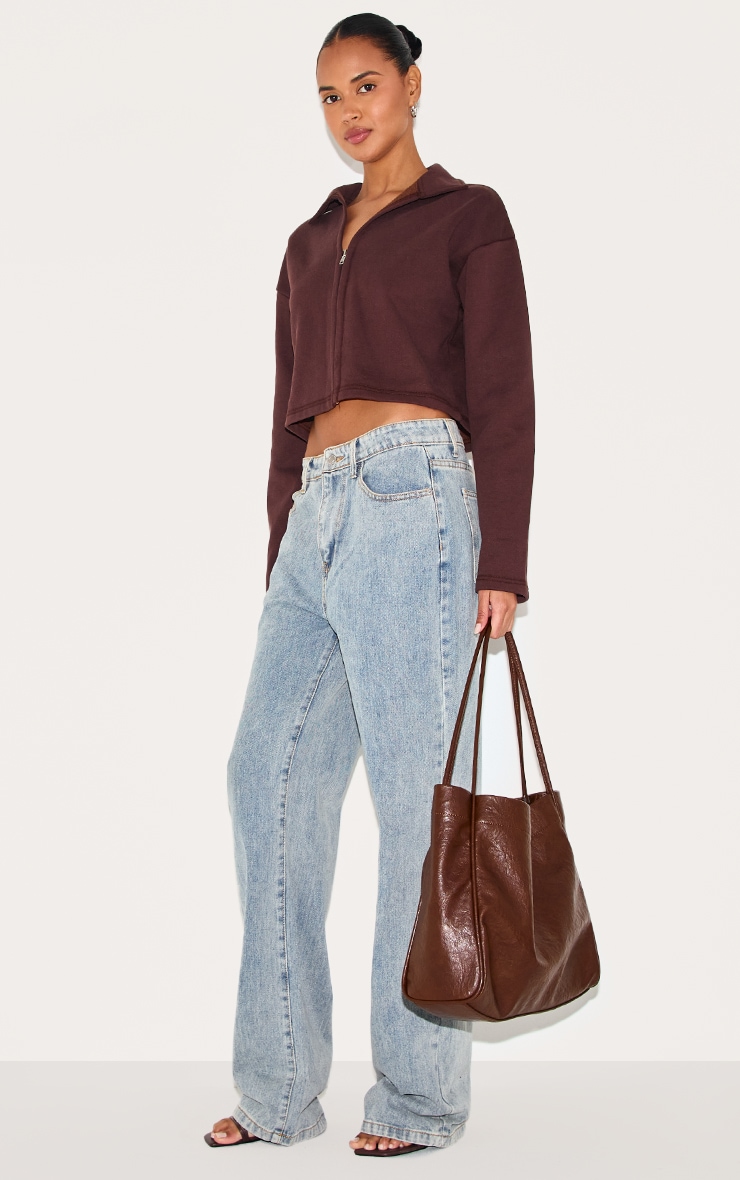 Chocolate Premium Boxy Sweat Zip Up Polo image 3