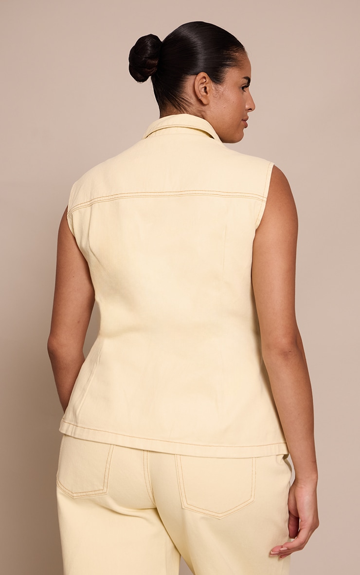 Plus Almond Cinched Sleeveless Denim Shirt image 2