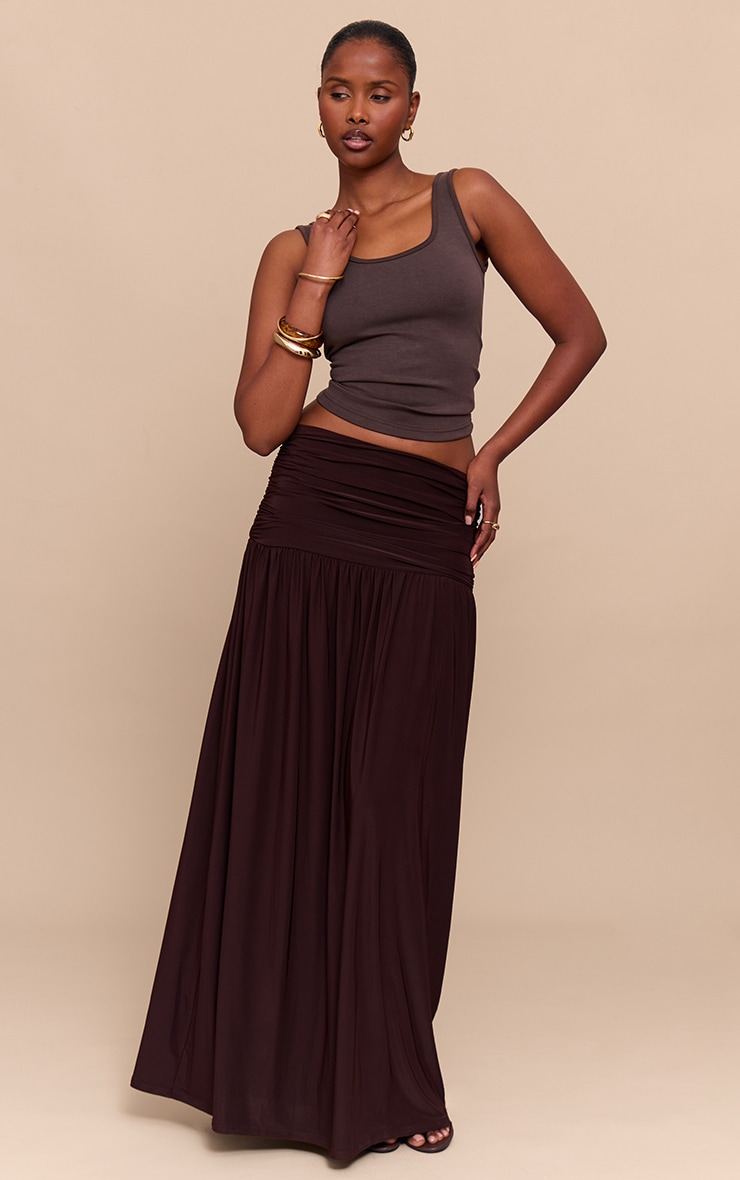 Chocolate Overlay Detail Double Layer Slinky Maxi Skirt image 1