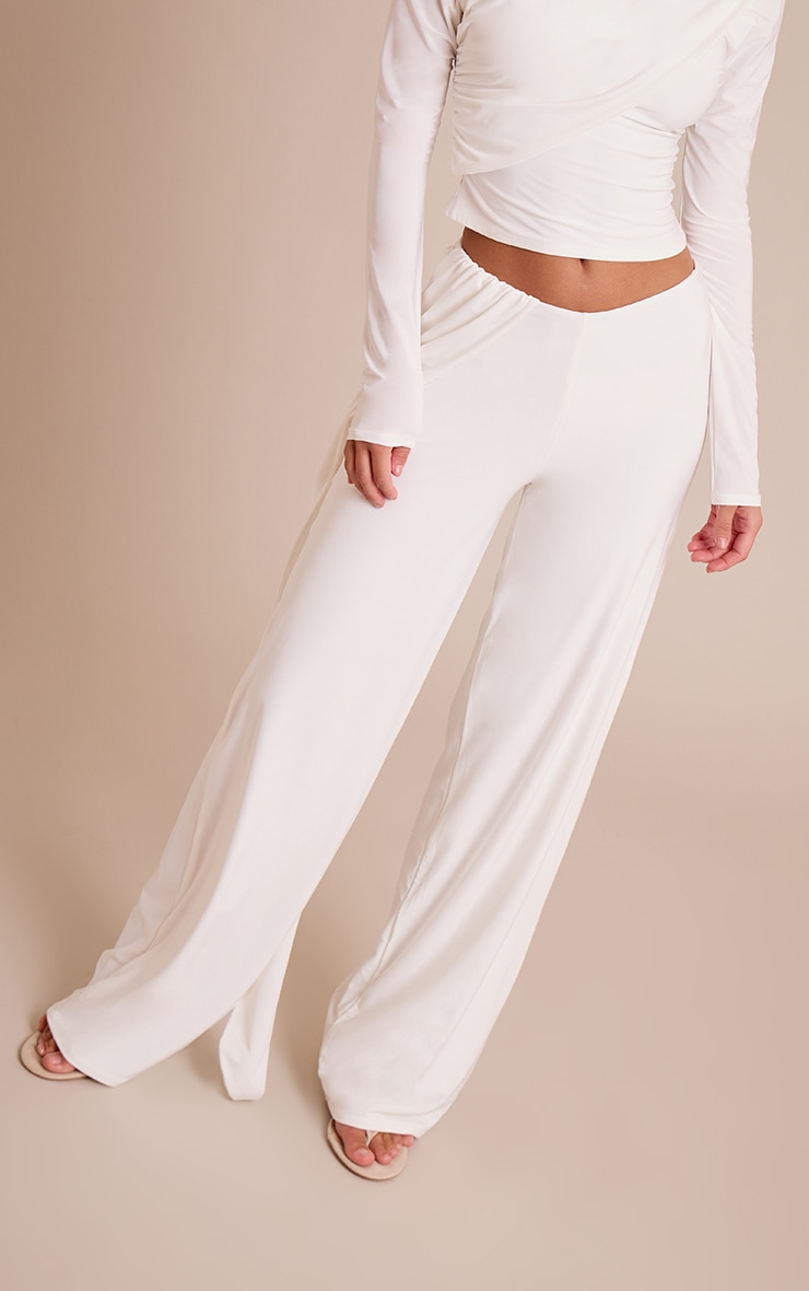 Cream Double Layer Slinky Twist Drape Straight Leg Pants image 2