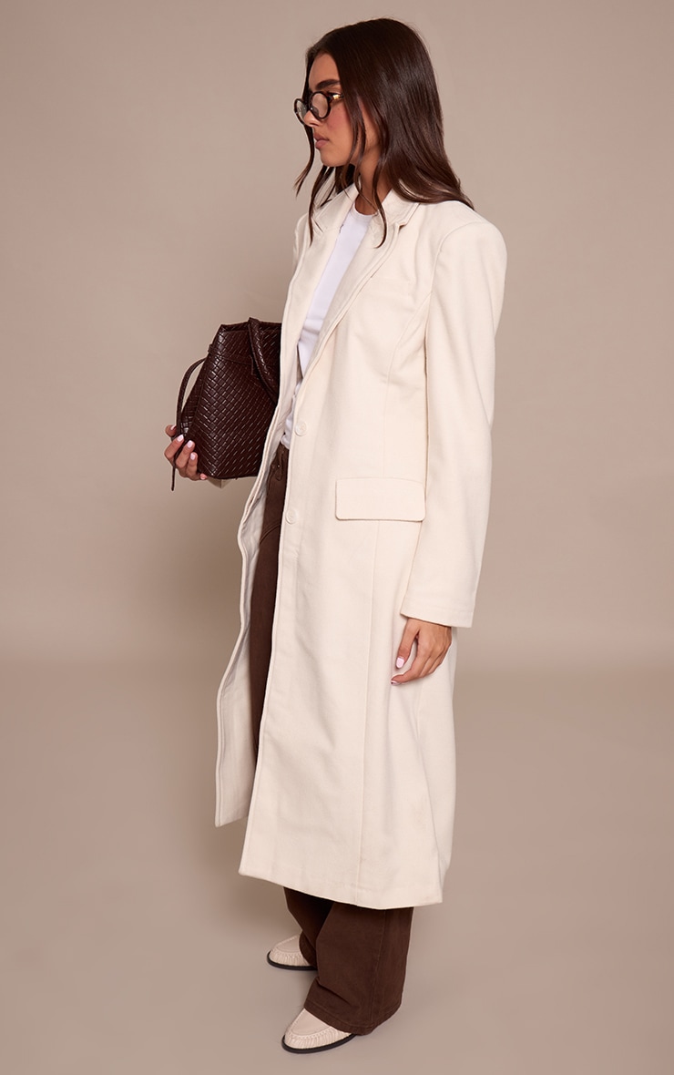 Manteau mi-long Crème à Boutonnage Simple Détail Coutures en effet laine image 3
