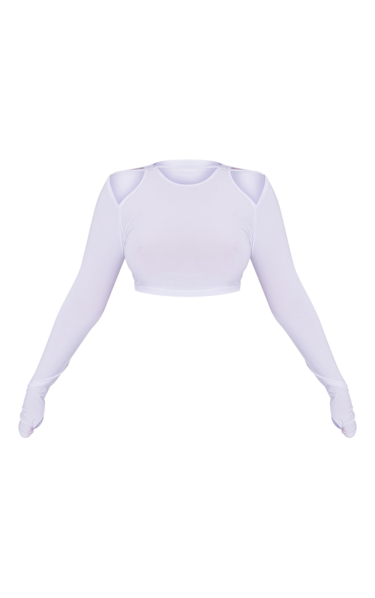 White Slinky Cut Out Strap Long Sleeve Crop Top image 5