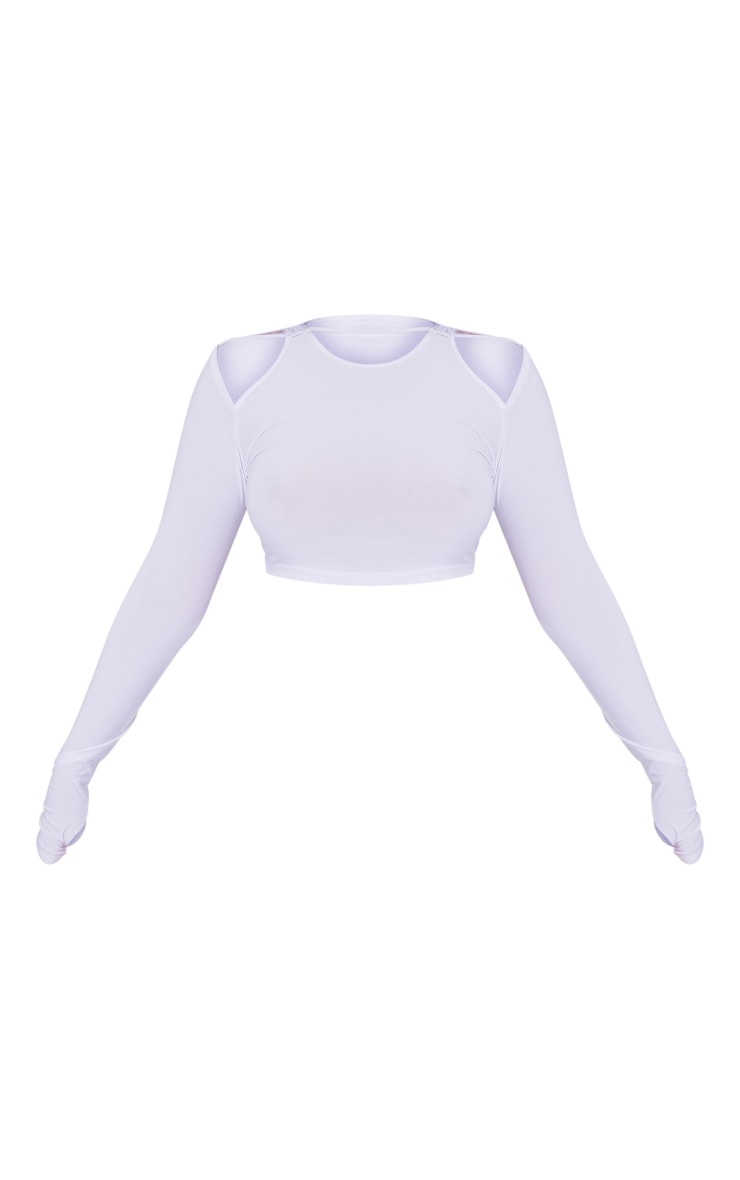 White Slinky Cut Out Strap Long Sleeve Crop Top image 1