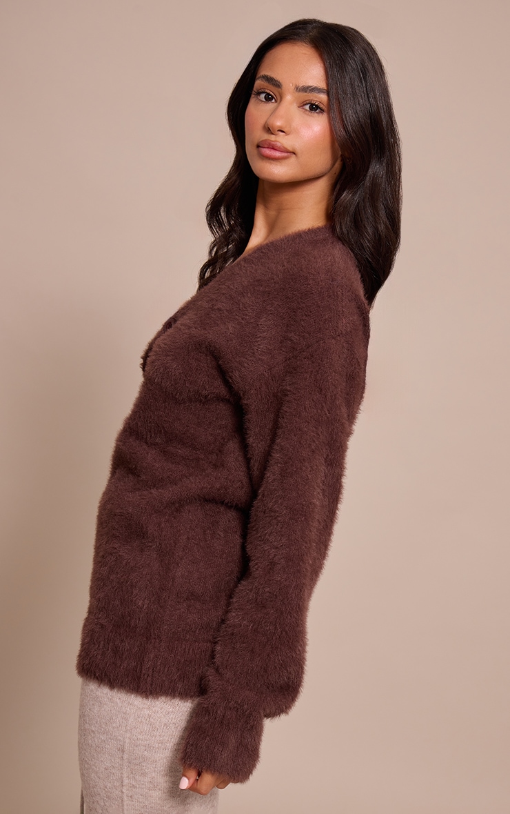 Petite Chocolate Asymmetric Button Up Jumper image 2