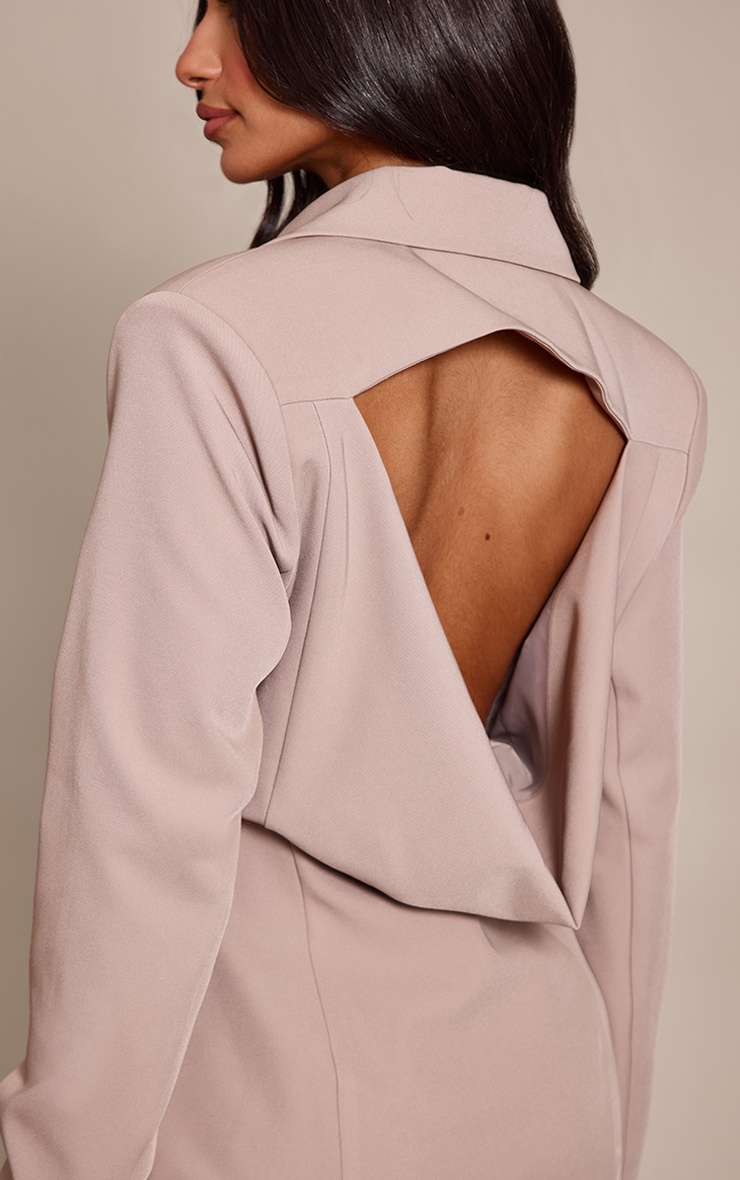 Petite Taupe Open Back Drape Blazer Dress image 4