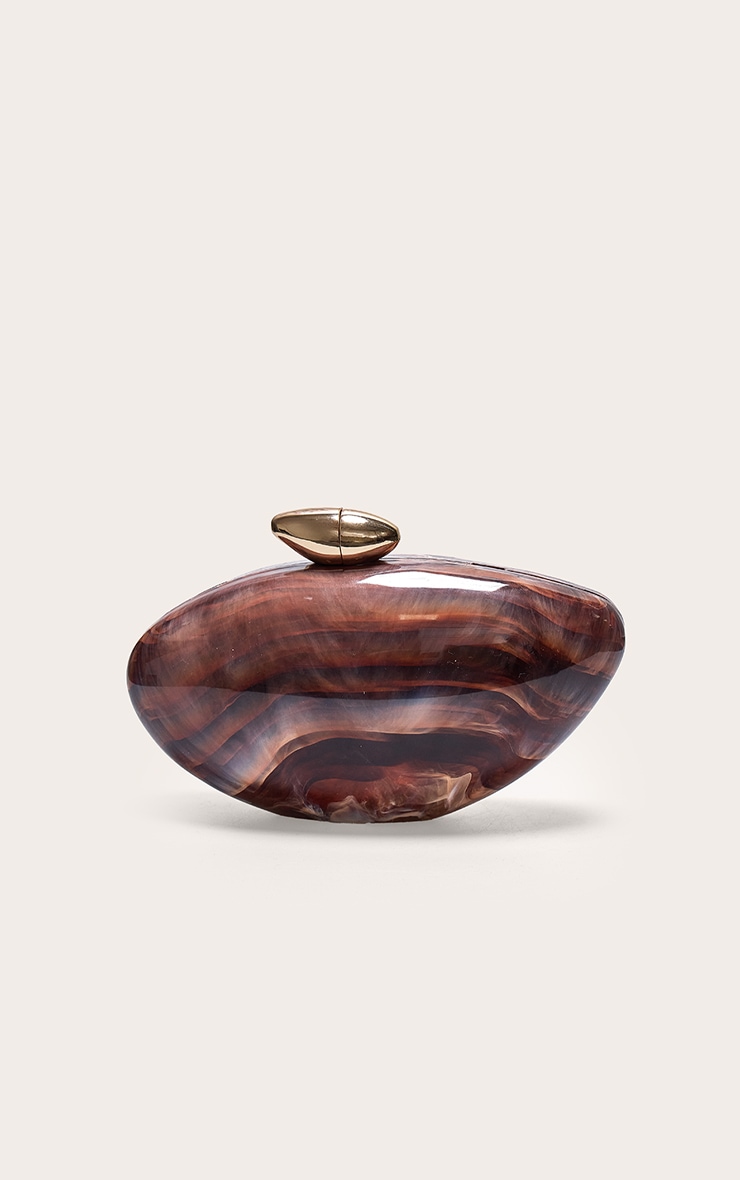 Brown Gradient Shell Hard Clutch Bag image 3