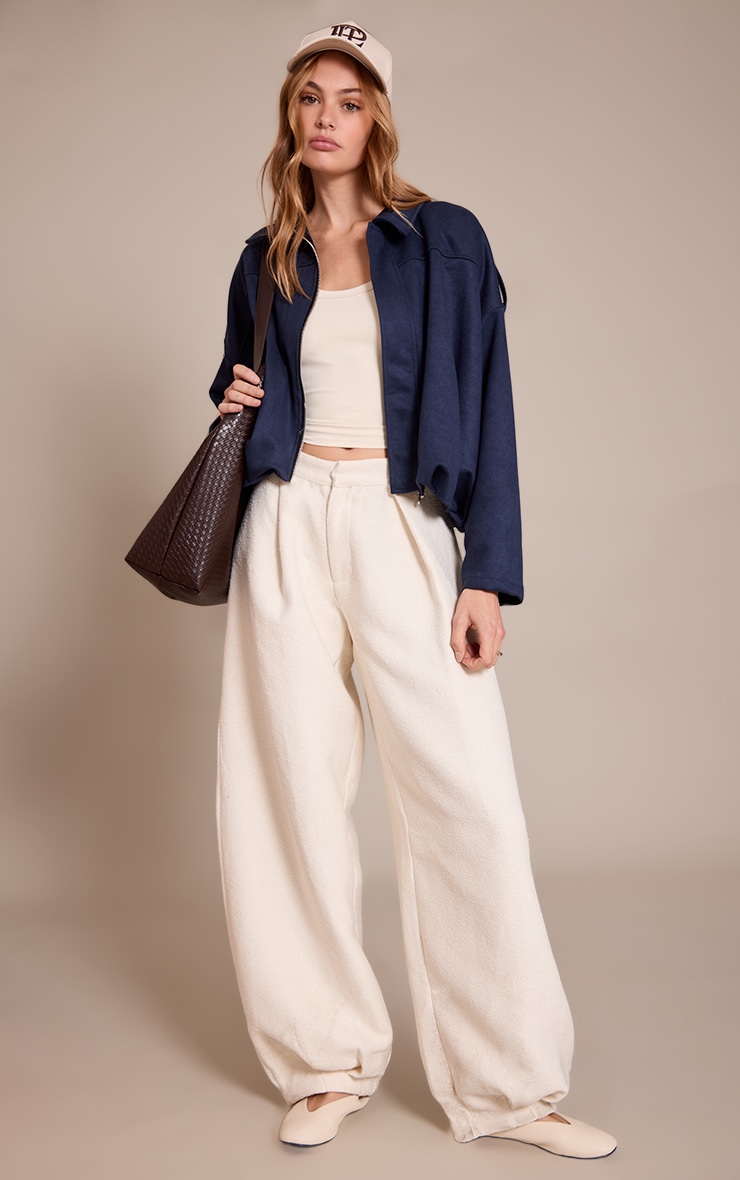 Navy Zip Through Faux Suede Bomber Jacket image 3