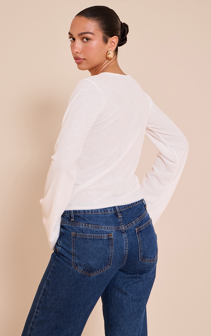Ecru Rib Onion Skin Flare Long Sleeve Top image 2