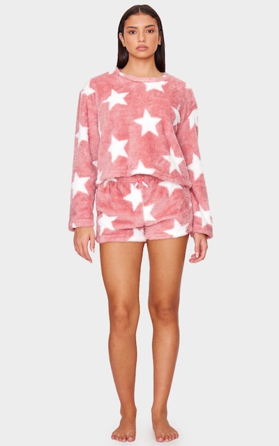 Pink Star Print Fleece Pj Shorts