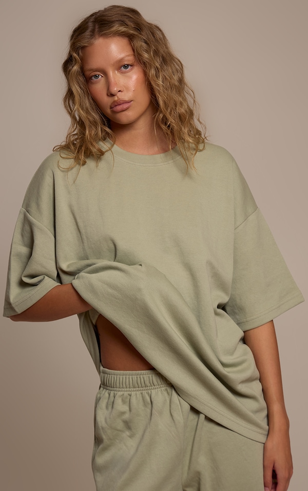 Sage Khaki Jersey Oversized T-shirt