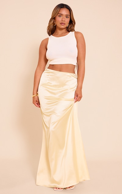 Shape Jupe longue satinée crème au beurre à taille haute