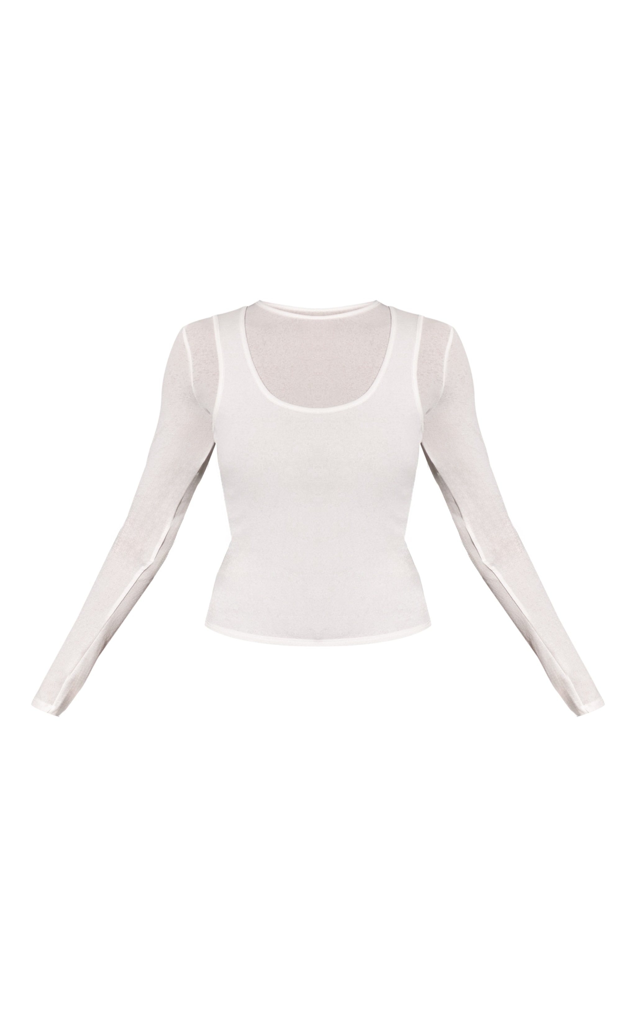 Cream Burnout Mesh Overlay Detail Long Sleeve Top image 5