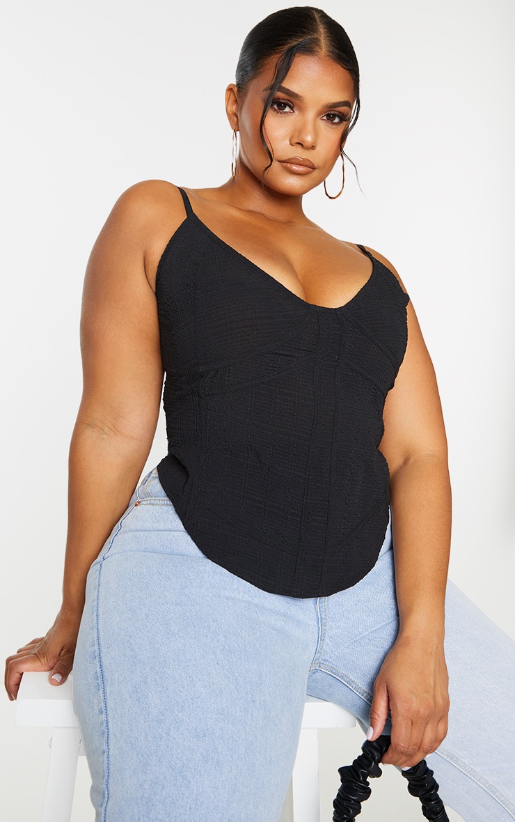 PLT Plus - Débardeur fines bretelles texturé à coutures effet corset