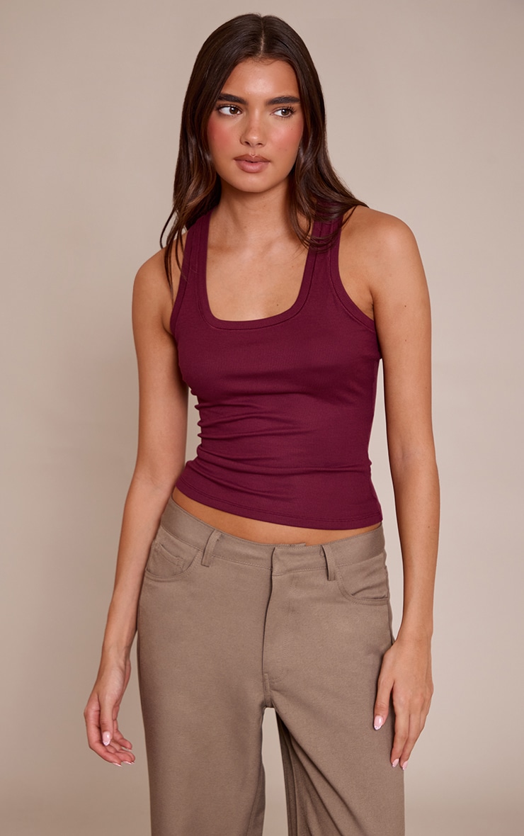 Wine Soft Rib Scoop Neck Vest Top image 1