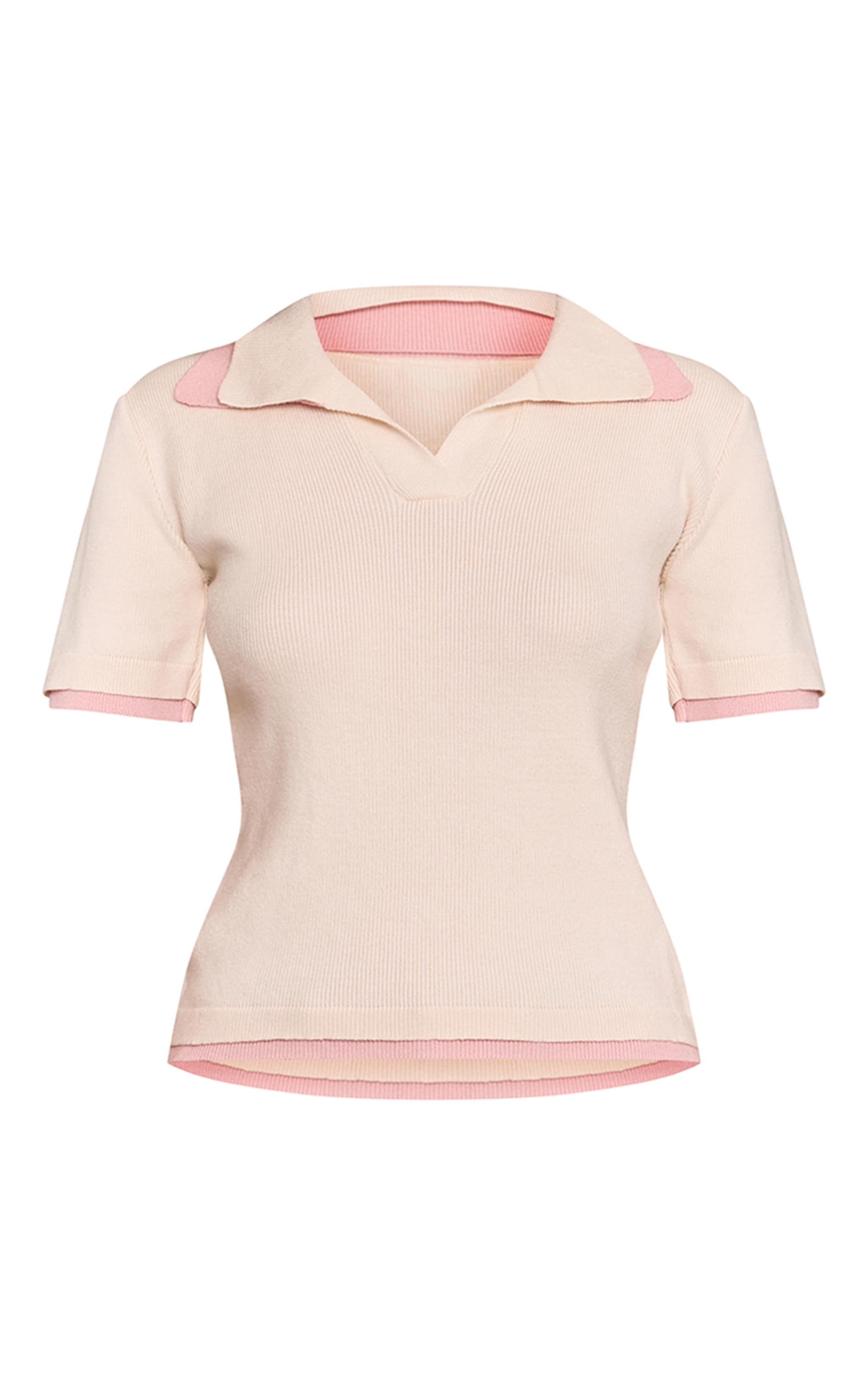 Cream Double Layer Knitted Polo Top  image 5