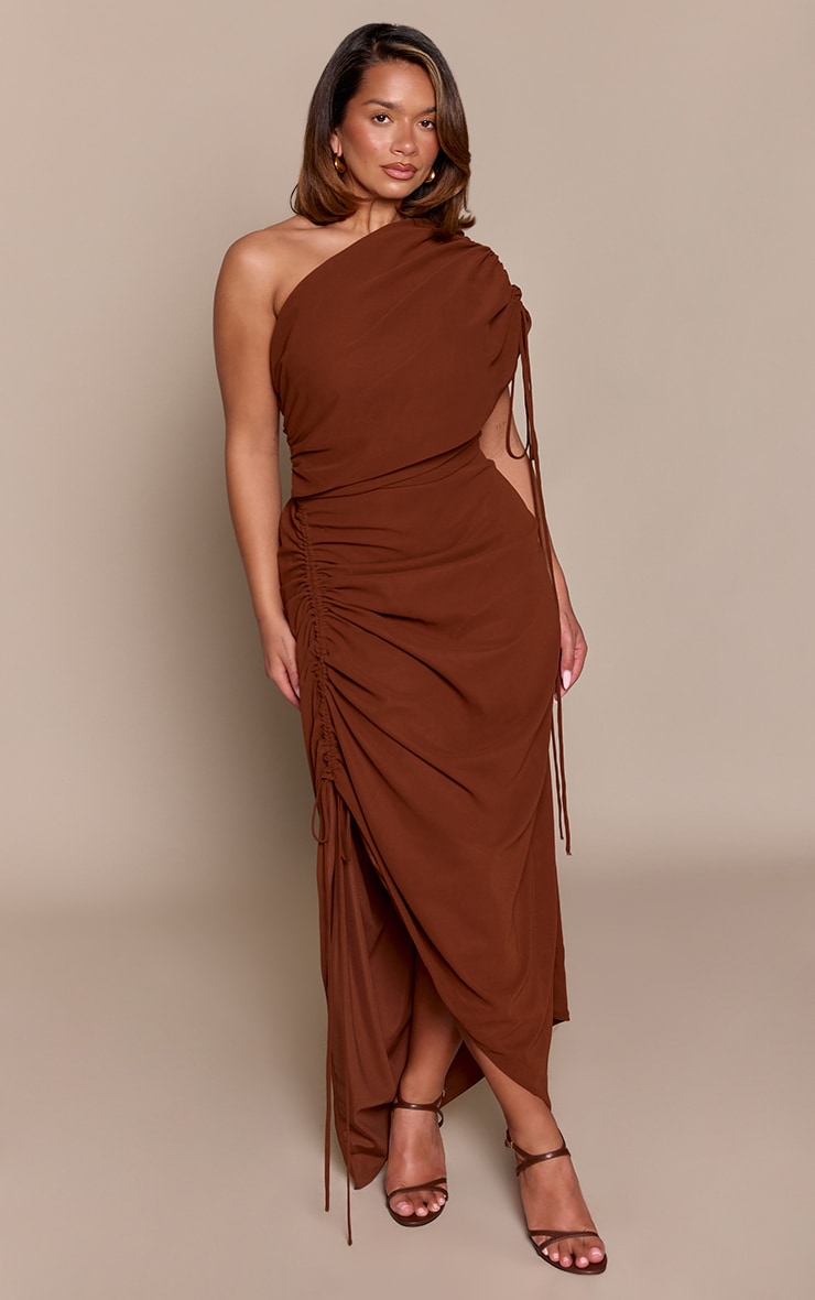 Shape Chocolate Asmetrical Drape Detail Dress