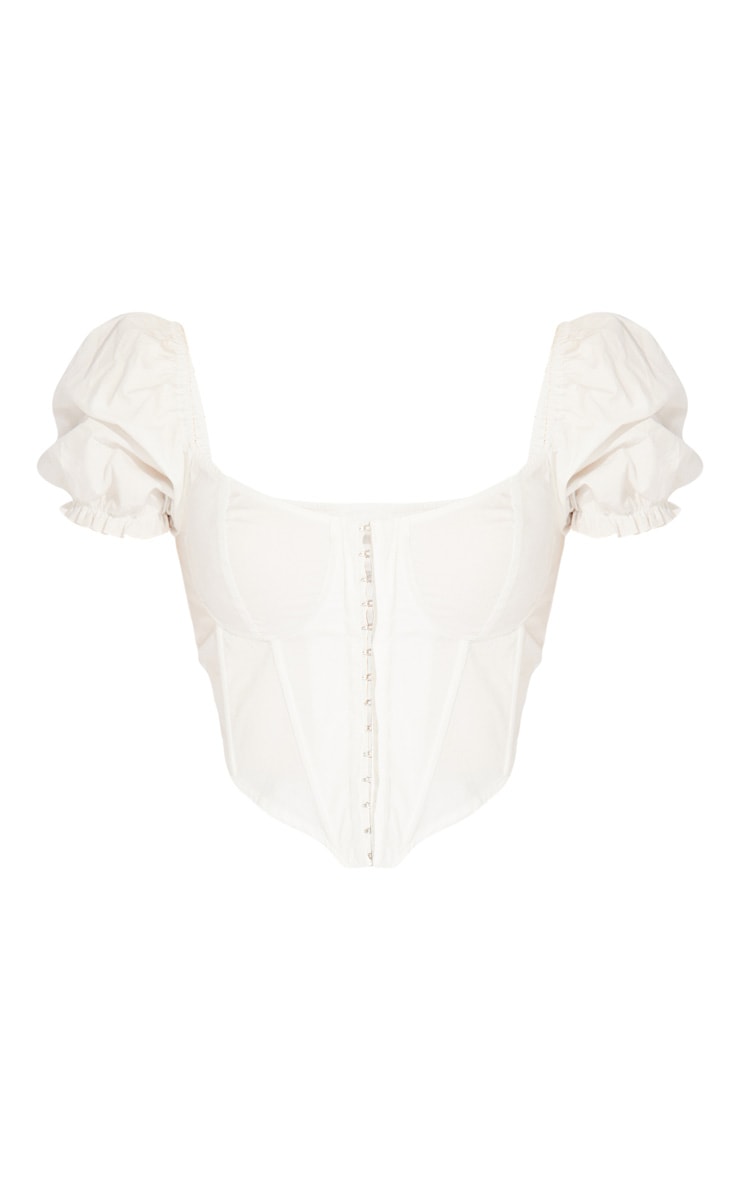 White Woven Puff Sleeve Cropped Top