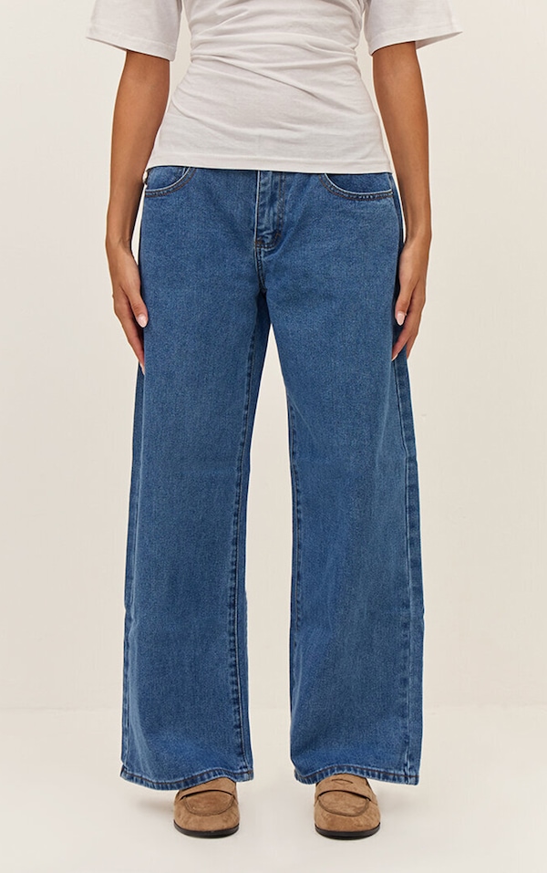 Dark Blue Low Rise Wide Leg Jeans