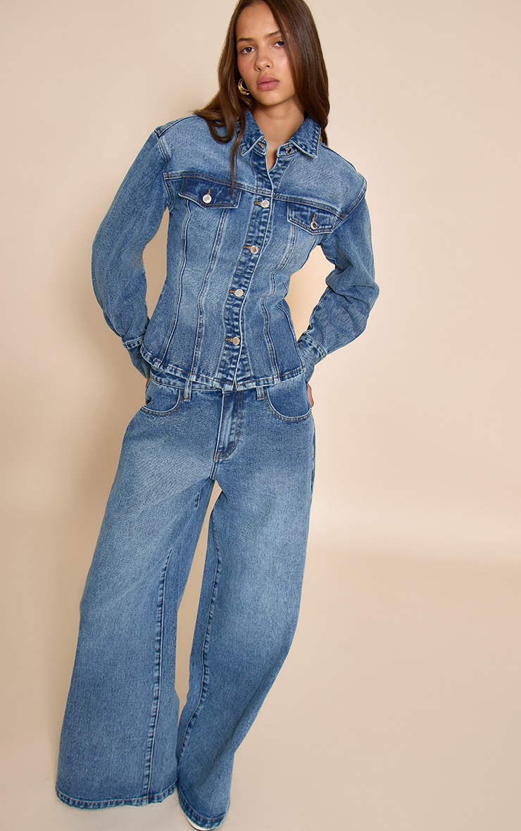Mid Blue Wash Mid Waist Wide Leg Jeans image 1