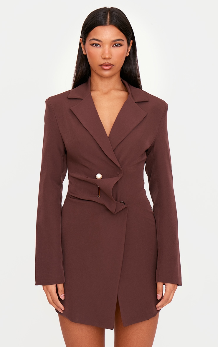 Chocolate Woven Asymmetric Trim Blazer Dress