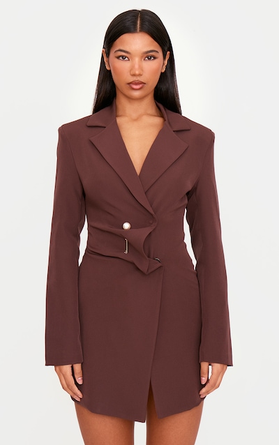 Chocolate Woven Asymmetric Trim Blazer Dress