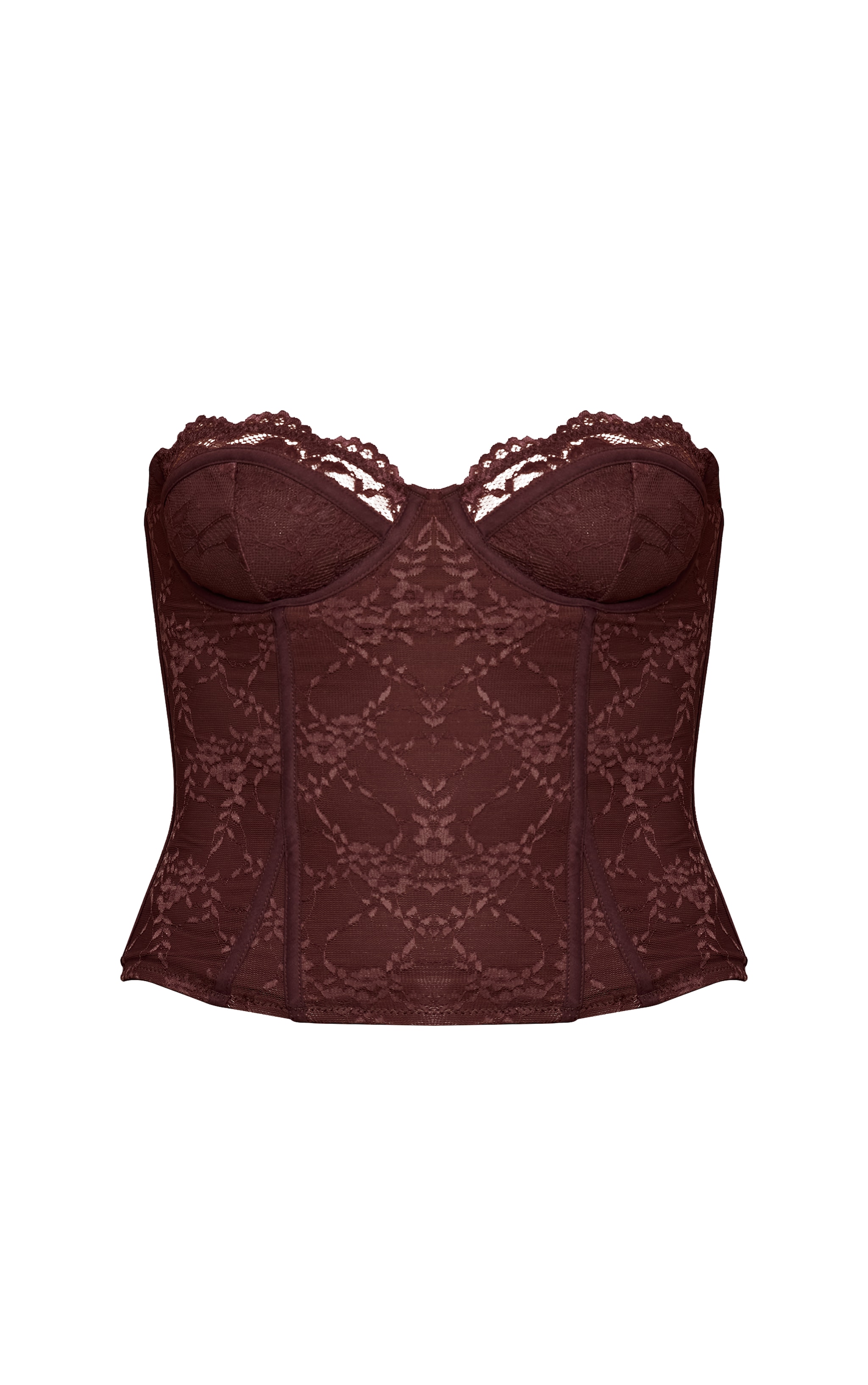 Chocolate Lace Hook And Eye Detail Bonded Bandeau Corset image 5
